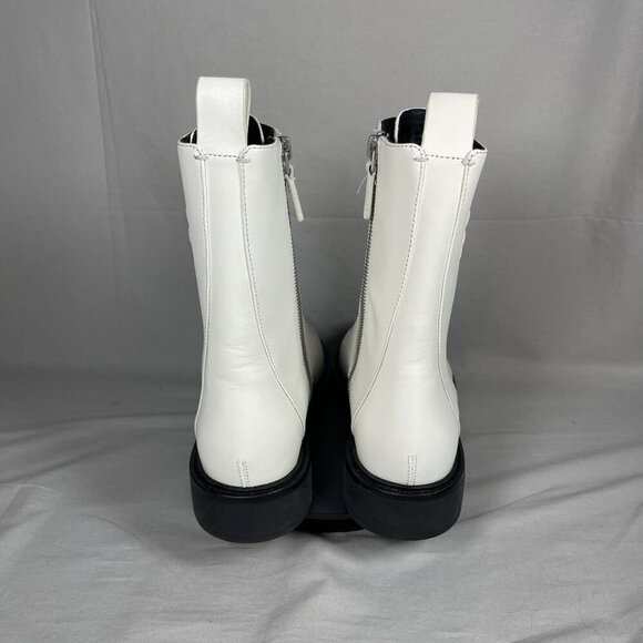 Tory Burch Women's Double T-Croc Embossed White Leather Combat Boots Size 9-NEW - Picture 4 of 7
